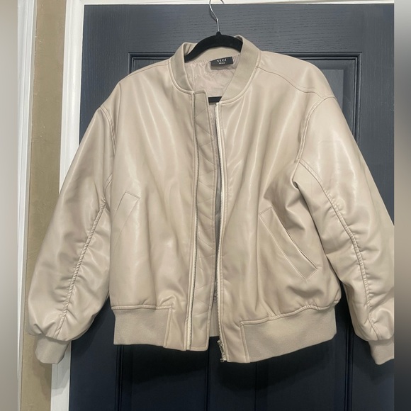 Vici Leather Bomber Jacket - Cream - Picture 1 of 4